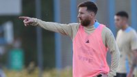 EZEIZA, ARGENTINA – NOVEMBER 12: Lionel Messi of Argentina gestures during a training session at Lionel Messi training camp on November 12, 2024 in Ezeiza, Argentina. (Photo by Daniel Jayo/Getty Images)