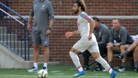 Mohamed Salah (11) of Liverpool brings the ball up the field past the bench during an International Champions Cup match between Manchester United and Liverpool at Michigan Stadium in Ann Arbor, Michigan USA, on Wednesday, July 28,  2018. (Photo by Amy Lemus/NurPhoto via Getty Images)