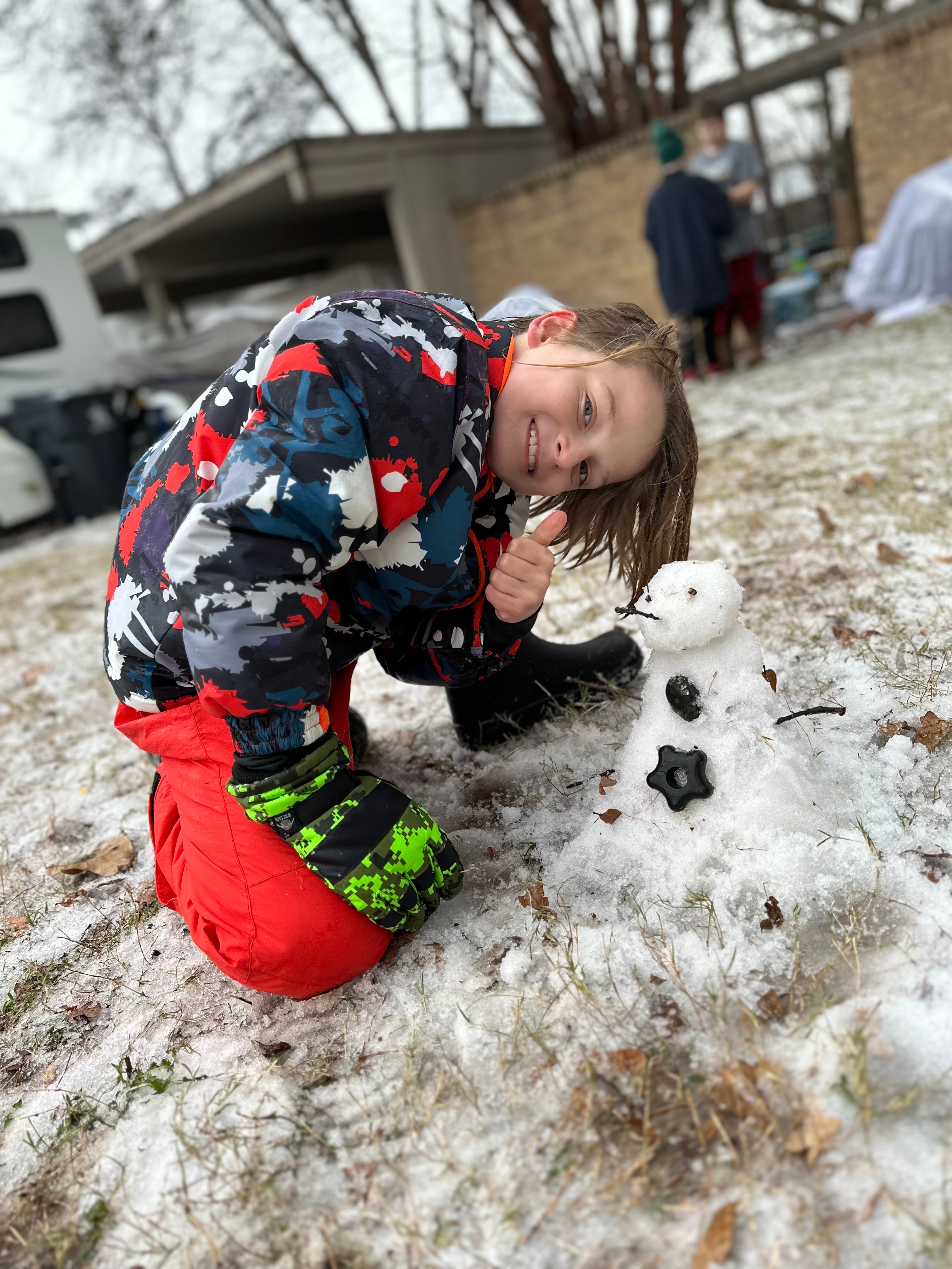 Micah with his “Texas Snowman”