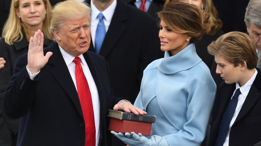 TOPSHOT – US President-elect Donald Trump is sworn in as President on January 20, 2017 at the US Capitol in Washington, DC. (Photo by Mark RALSTON / AFP) (Photo by MARK RALSTON/AFP via Getty Images)