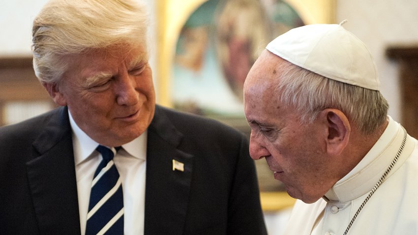 VATICAN CITY, VATICAN – MAY 24:  Pope Francis meets United States President  Donald Trump at the Apostolic Palace on May 24, 2017 in Vatican City, Vatican. The President Trump will return on Italy on Friday attending the Group of 7 Summit in Sicily.  (Photo by Vatican Pool/Getty Images)