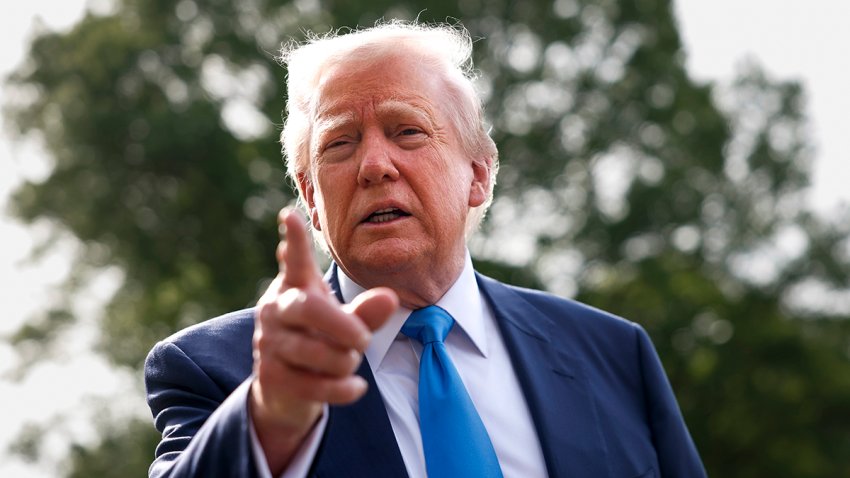 WASHINGTON, DC – APRIL 25: U.S. President Donald Trump speaks to the media as he departs the White House on April 25, 2025 in Washington, DC. President Trump and the first lady are traveling to Rome to attend the funeral of Pope Francis. (Photo by Kevin Dietsch/Getty Images)