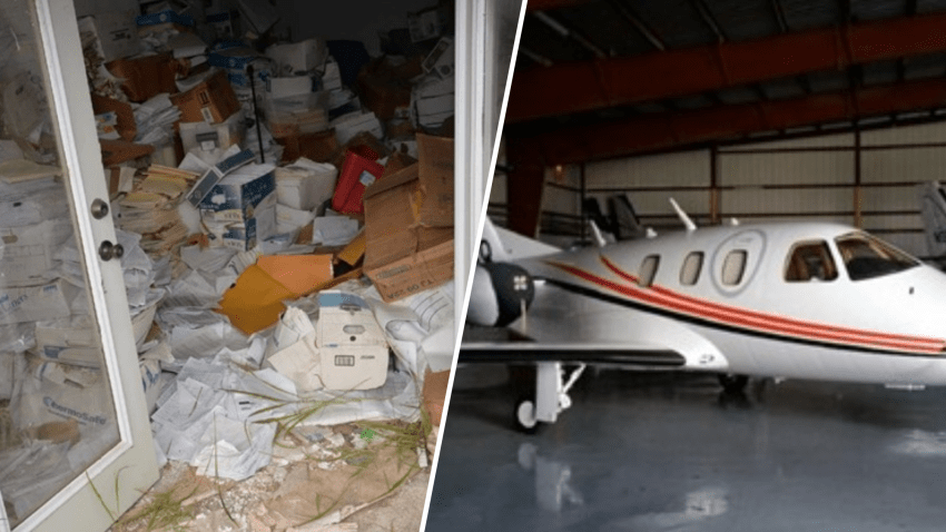 Jorge Zamora-Quezada’s file storage room (left) and his jet (right).