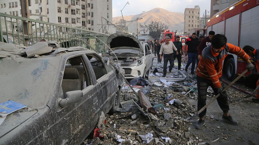 TEHRAN, IRAN – JUNE 13: A view of a damaged building in the Iranian capital, Tehran, following an Israeli attack, on June 13, 2025. Firefighting teams are dispatched to the area. Israeli Defense Minister Israel Katz has announced that Israel conducted strikes on Iran.
 (Photo by Fatemeh Bahrami/Anadolu via Getty Images)
