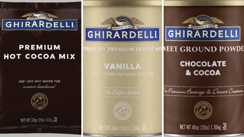 Foto de tres productos de bebidas en polvo de Ghirardelli.