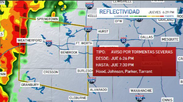 Aviso por tormentas severas para varios condados del norte de Texas